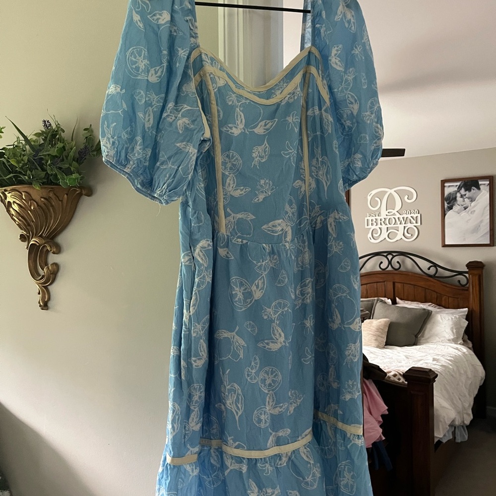 Baltic Born Blue Dress with White Floral Pattern